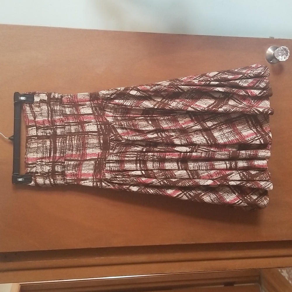 Anthropologie Elevenses Brown & Pink Crosshatch Sleeveless Dress sz 0